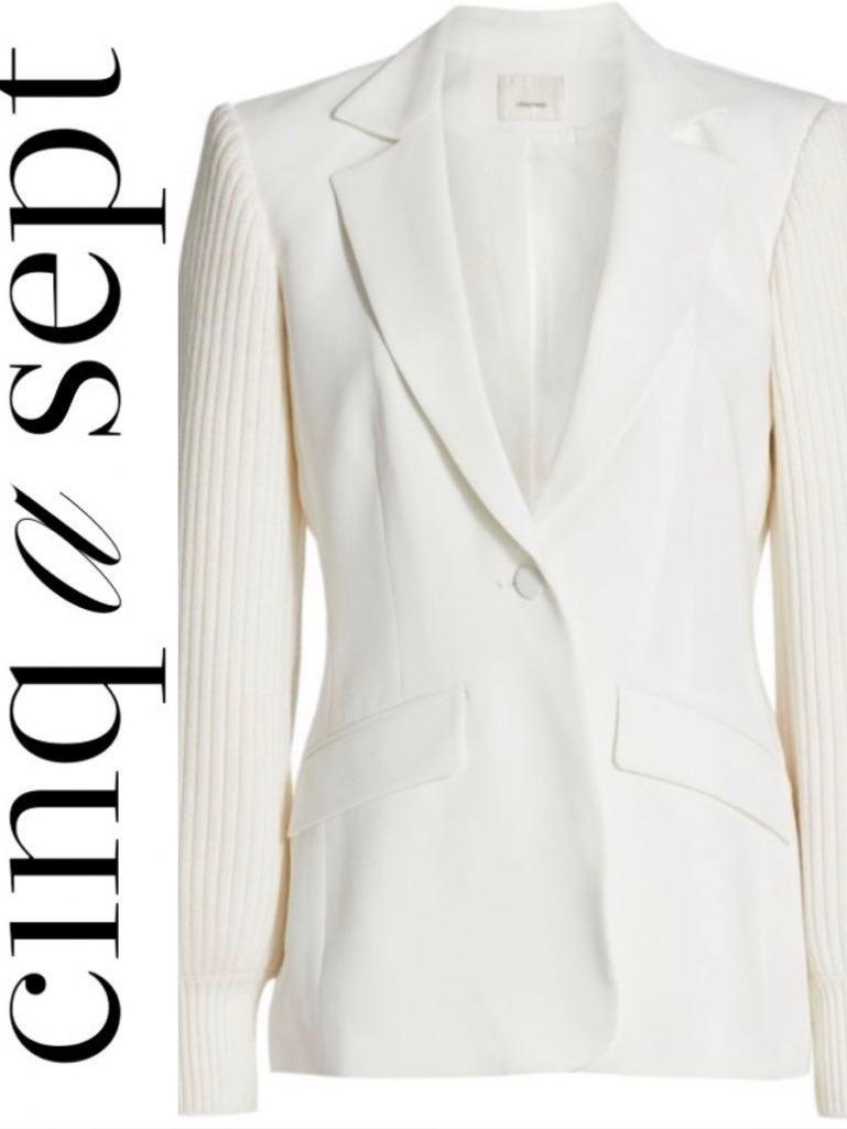 Cinq A Sept Rib-Knit Sleeve Blazer